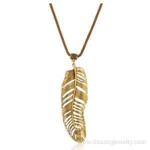 Vintage Gold Leaf Feather Alloy Women Pendant